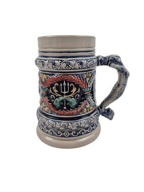 TheWalt Stein Cobalt Blue Stoneware Neptune Trident Mermaid Handle Germany